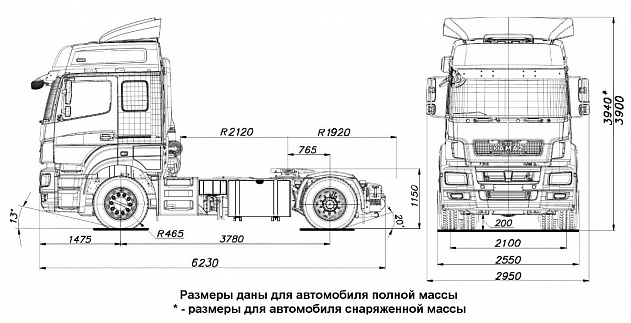 Газодизельный седельный тягач КАМАЗ 5490-90892-DC габаритный чертеж